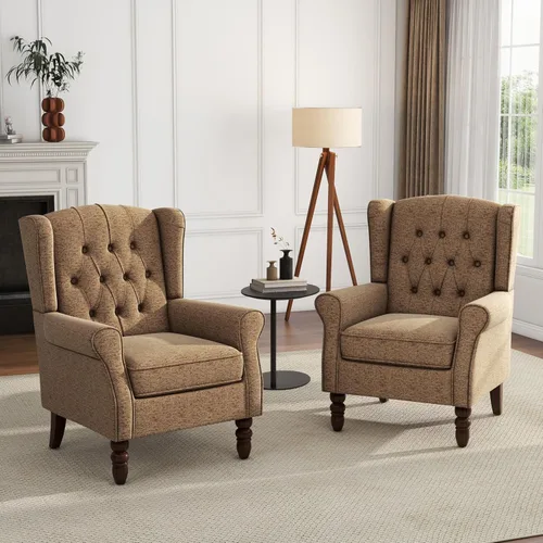Miniatura 23 de Silla de Acento de Respaldo Alto, Sillón Tapizado en Tela para Sala de Estar, Sillón Wingback con Estampado Floral con Patas de Madera Maciza, Sofá