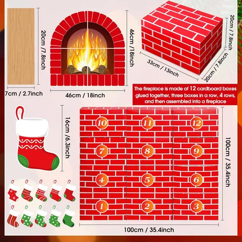 Miniatura 2 de Fullhawl 47 chimeneas de cartón de Navidad 3D de 39 x 35 pulgadas, chimenea artificial de Navidad con media llama de fuego, guirnalda de grano