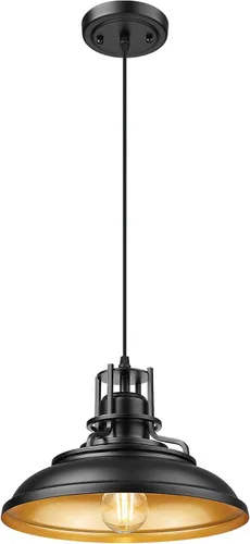 Miniatura 10 de FEMILA Lámpara Colgante de Granja, Lámpara Colgante Vintage de Granero de 12" para Isla de Cocina, Altura Ajustable, Acabado en Bronce Frotado