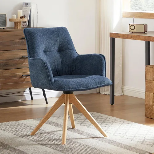 Miniatura 9 de Art Leon Silla de escritorio giratoria – Silla de oficina tapizada de piel sintética sin ruedas, sillón moderno de mediados de siglo con patas
