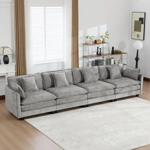 Miniatura 49 de Sofá modular negro de 111.5 pulgadas, sofás seccionales grandes de 3 plazas para sala de estar, sofá nube de tela de felpilla de gran