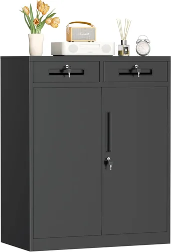 Miniatura 26 de INTERGREAT Gabinete de almacenamiento de acero con cerradura, gabinetes de almacenamiento de metal con cerradura con 2 estantes ajustables, gabinete