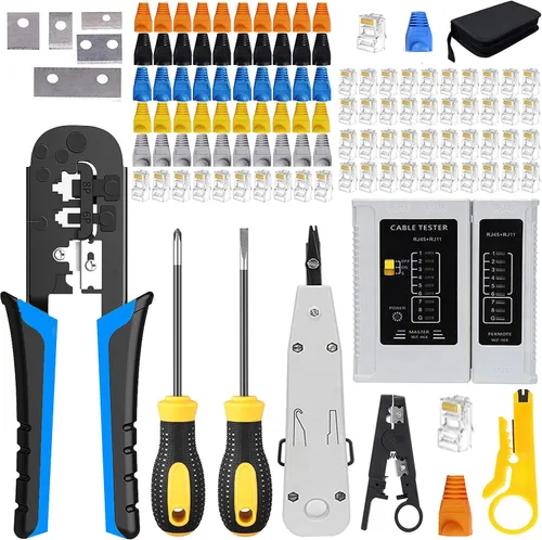 Miniatura 8 de LEATBUY Kit de crimpadora CAT5 CAT6 RJ45 Juego de herramientas de crimpado de paso, herramienta de red de crimpado Ethernet, cortador de cables LAN