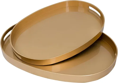 Miniatura 8 de MAONAME - Bandejas de servir azules con asas, bandeja decorativa ovalada para mesa de café, juego de bandejas anidadas de 2, bandeja de tocador