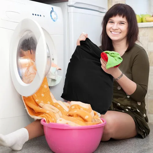 Miniatura 4 de Shappy 2 piezas de bolsa grande de lavandería para viajes, lavable, impermeable, para ropa sucia húmeda y seca, para baño y ejercicio (negro sólido)