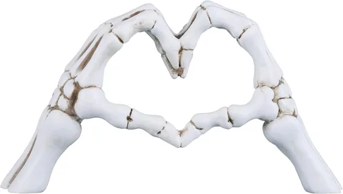 Miniatura 8 de Escultura de hueso de mano negra, decoración de amor, estatua de pareja de esqueleto de Halloween, adorno de mano de corazón adecuado para sala