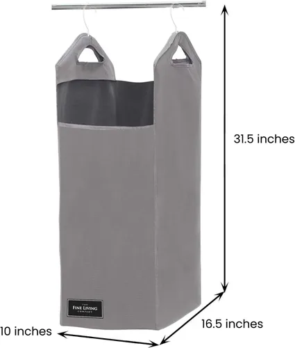 Miniatura 2 de The Fine Living Co. - Bolsa colgante para ropa sucia, resistente, ahorro de espacio, organizador con 2 perchas de metal fuertes Gris