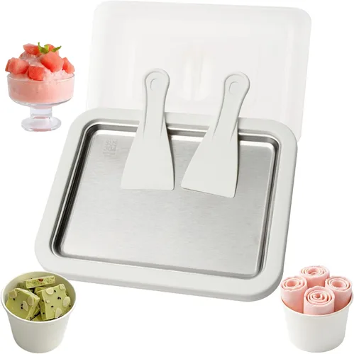 Miniatura 2 de Kit para hacer helados enrollados, máquina para hacer helados en casa con bandeja de congelación instantánea con tapa y 2 espátulas, máquina