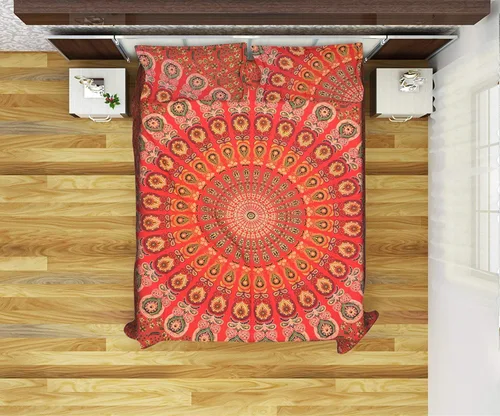 Miniatura 2 de YUVANCRAFTS Funda de edredón de mandala indio, algodón puro, tamaño Queen, funda de edredón con 2 fundas de almohada