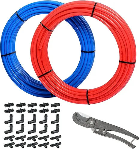 Miniatura 8 de Tubo HeSun PEX-B de 1/2 pulgada, tubo Pex B de 2 x 100 pies con accesorios Pex de latón de 1/2 pulgada: 15 piezas de codo, acoplamiento y T