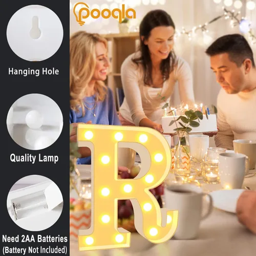 Miniatura 3 de Pooqla Letras con luces LED de marquesina, letras decorativas iluminadas en blanco cálido y blanco frío, letras del alfabeto iluminadas para niños