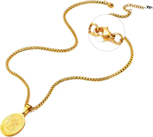 Miniatura 6 de U7 St. Michael Necklaces, Men Women Stainless Steel 18K Gold Plated Biblical Archangel Jewelry Patron Saint Michael Necklaces RoundOvalShield Medal