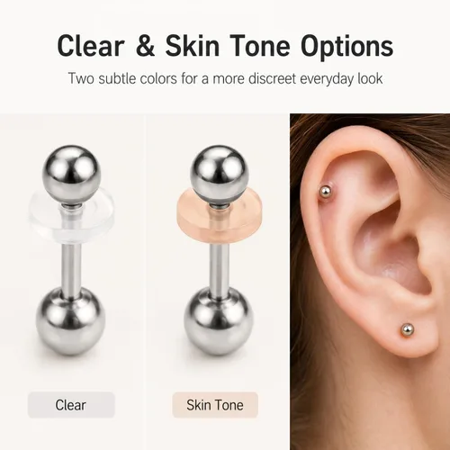 Miniatura 5 de EXCEART 20 almohadillas de disco de silicona para aretes tipo dormilona, protectores invisibles de cojín transparentes y en tono de piel