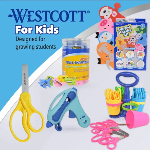 Miniatura 5 de Westcott 55845 Tijeras para diestros y zurdos, tijeras para niños, regreso a la escuela, suministros para el aula, edades de 4 a 8 años, punta roma