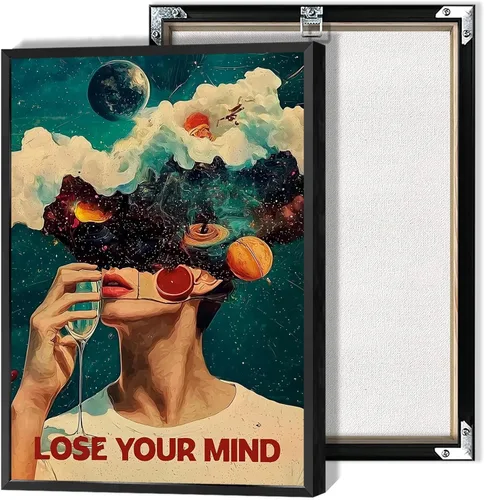 Miniatura 22 de Póster retro con texto en inglés «Lose Your Mind Find Your Soul», arte de pared inspirador para la salud mental, arte abstracto de música cósmica