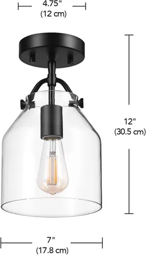 Miniatura 7 de GLOBE Electric 66000080 Lámpara de techo empotrada de 1 luz, negro mate, pantalla de vidrio angular, accesorios de iluminación de techo