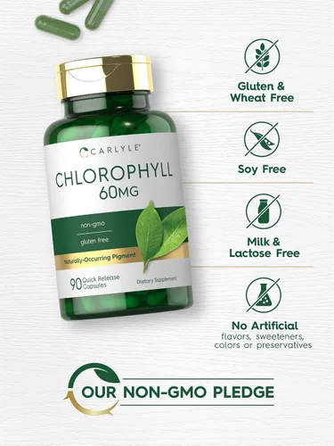 Miniatura 4 de Carlyle Cápsulas de clorofila 60 mg 90 píldoras complejas con cobre Suplemento sin OMG y sin gluten