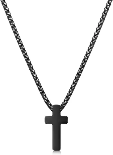 Miniatura 20 de Fiusem Collar con Cruz para Hombre, Collares con Cruz de Hombres en Plata/Oro/Negro con Cadena de Cruz de 2.5mm y Colgante de Cruz de Acero