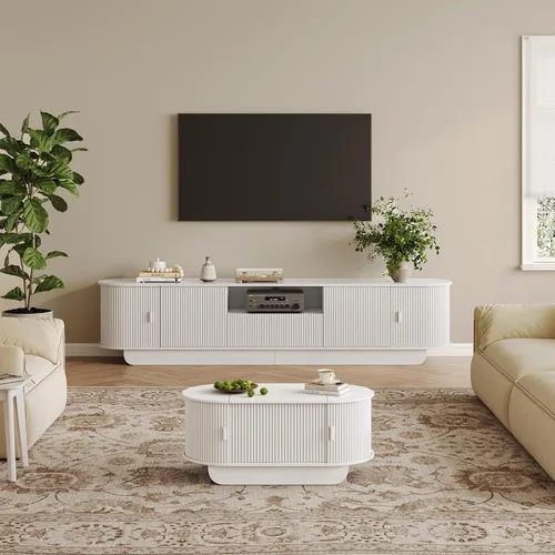 Miniatura 18 de Juego de Mesa de Centro y Soporte para TV de 2 Piezas, Centro de Entretenimiento con 2 Cajones, Consola de TV Moderna de 78.7'', Mesa de Centro Gris
