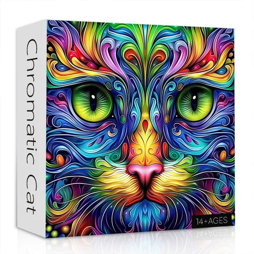 Rompecabezas de gato para adultos, 1000 piezas, rompecabezas de arte abstracto de animales de fantasía, colorido y divertido rompecabezas de gato,
