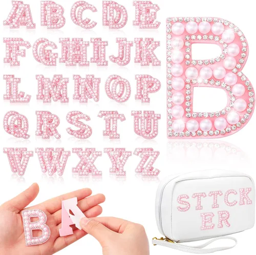 Miniatura 12 de WILLBOND 52 Piezas Parches Autoadhesivos de Letras con Perlas y Diamantes de Imitación A-Z Calcomanías de Letras con Diamantes de Imitación