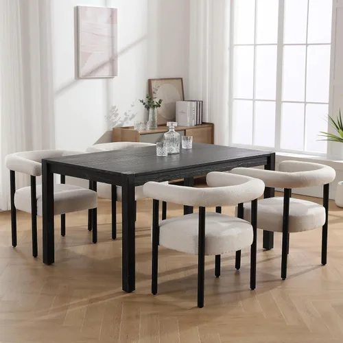 Miniatura 6 de RIVOVA Juego de 4 sillas de comedor de lino beige, sillas de cocina modernas tapizadas con respaldo curvado para comedor, sillas acento con patas