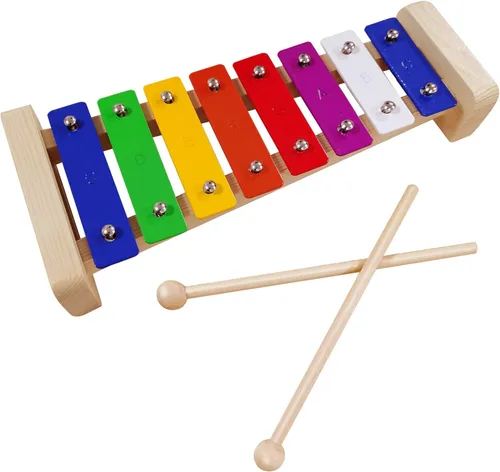 Xilófono para niños, Glockenspiel con 2 mazos seguros para niños, 8 notas diatónicas, barras de metal coloridas con desarrollo educativo musical,