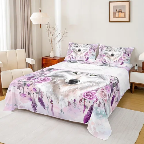 Miniatura 8 de Juego de ropa de cama de oso tamaño individual con diseño de osos y ramas de árbol genealógico, sábana bajera ajustable con diseño de árboles
