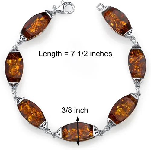 Miniatura 2 de Peora Collar con colgante de ámbar báltico auténtico, pendientes y pulsera en plata de ley, color coñac rico