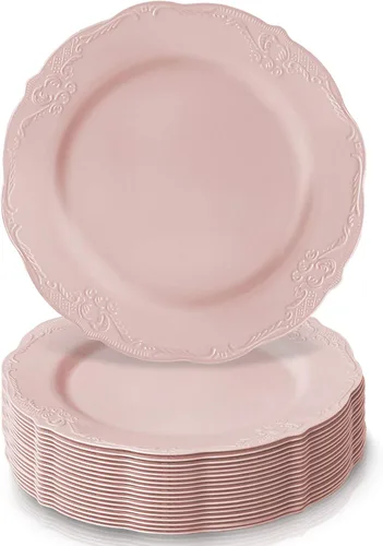 Miniatura 14 de Juego de vajilla desechable, 20 platos de pastel (vintage, crema, 9 pulgadas)