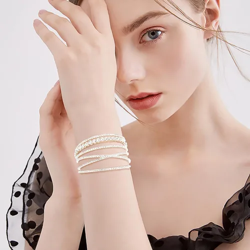 Miniatura 2 de Suyi Pulsera de diamantes de imitación para mujer, pulsera de plata multicapa, pulseras trenzadas Craystal