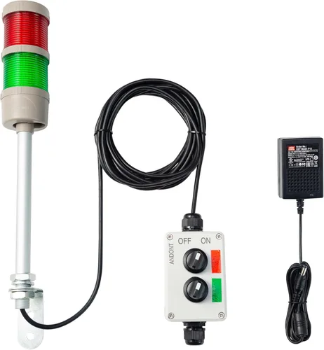 Luz de señal LED Andon de 2 pilas con zumbador, rojo/verde, encendido/apagado/flash, interruptor selector ABB, adaptador de corriente industrial