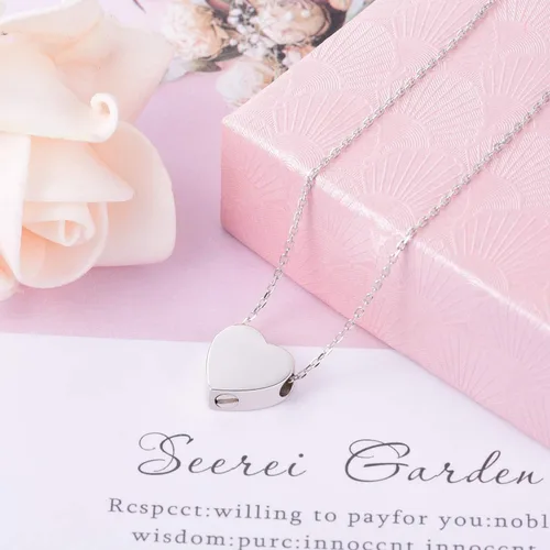 Miniatura 4 de Collar con urna de corazón de plata de ley 925 para cenizas, joyería conmemorativa de cremación