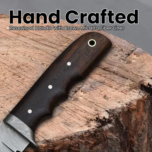 Miniatura 4 de Knives Ranch Cuchillo de Caza Artesanal de 9-1/2"- Cuchillo de Bushcraft y Campamento de Acero Damasco con Espiga Completa- Mango de Palisandro