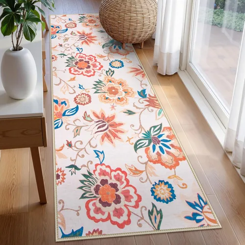 Miniatura 26 de Beeiva Alfombras florales de entrada, lavables para interiores, ultra fina, de 2 x 3 pies, antideslizante, para cocina, tapete de cachemira suave