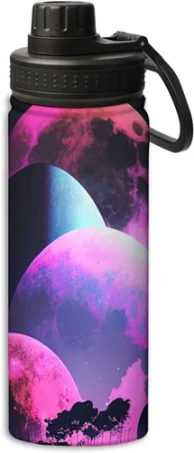 Miniatura 27 de OOZ Calavera y flores patrón 18 oz deportes aislados botellas de agua de acero inoxidable para correr, senderismo, ciclismo, escalada, negro Negro 8