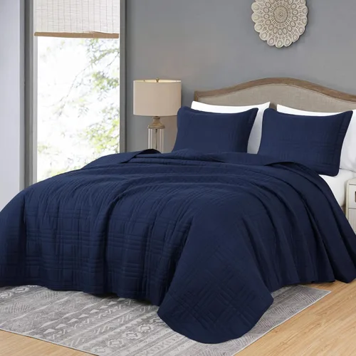 Miniatura 13 de Chezmoi Collection Kingston Juego de Colcha Tamaño King, 3 Piezas Gris Colcha Acolchada de Microfibra Ligera de Gran Tamaño Cubrecama (118"x106")