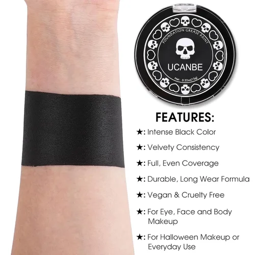 Miniatura 2 de UCANBE Base de maquillaje facial y corporal en crema negra, pintura de grasa profesional no tóxica, paleta de pintura facial para Halloween