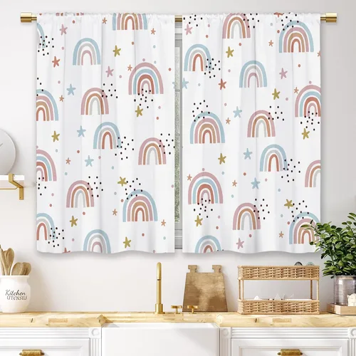 Miniatura 22 de Cortinas de Cocina de Girasol Estilo Granja, Cortinas de Ventana Cortas Pequeñas de Café con Flores Rústicas Florales del Campo, Cortinas de Ventana