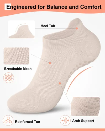 Miniatura 2 de Aoliks - 6 pares de calcetines antideslizantes de pilates para mujer, calcetines atléticos de yoga para barre ballet descalzo entrenamiento hospital
