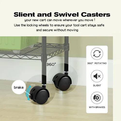Miniatura 4 de HCY Estantería de 5 niveles con ruedas, estante de metal resistente NSF de altura ajustable para lavandería, baño, cocina, garaje, despensa, Negro