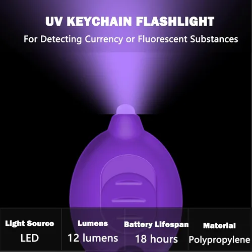 Miniatura 2 de Mini UV llevó la linterna del llavero, pequeña luz negra (6PCS) Tiny Flashlight, Key Ring Flashlight, 12 Lumen Portable Ultra Bright Battery