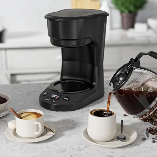 Miniatura 6 de WAA Cafetera de goteo programable de 5 tazas, cafetera portátil con olla de vidrio y filtro reutilizable, plato para mantener el calor, retrasar