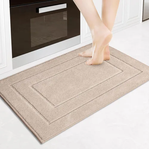 Miniatura 11 de PURRUGS Juego de 2 alfombras de cocina lavables a máquina (24 x 35.5 + 24 x 59 pulgadas), alfombras de pasillo de cocina antideslizantes y Marrón
