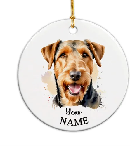 Adorno de Navidad personalizado para perro Airedale, adorno de cerámica para hombres y mujeres, adornos de cerámica personalizados para perros de