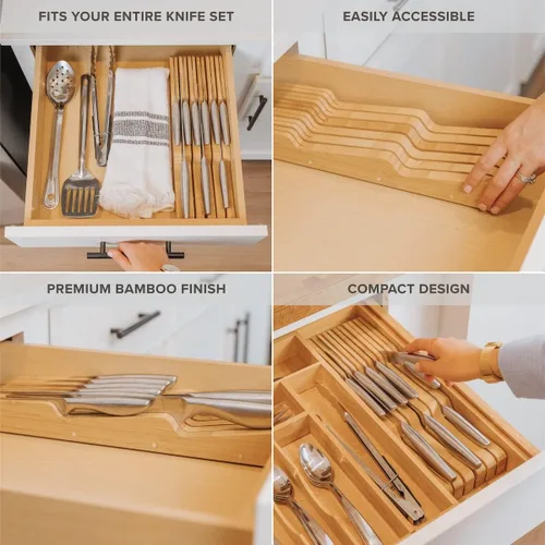 Miniatura 3 de KitchenEdge Organizador de Soporte de Bloque de Cuchillos de Cocina de Bambú - Sostiene 5 Cuchillos Largos + 6 Cortos (No Incluidos), Se Adapta a