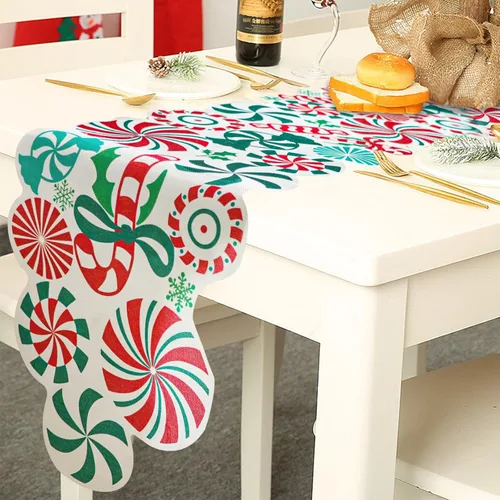 Miniatura 8 de FOIMAS Camino de Mesa de Dulces de Navidad, 71 x 13 pulgadas Camino de Mesa de Dulces Piruleta de Menta, Manteles de Mesa para Ornamento de Mesa