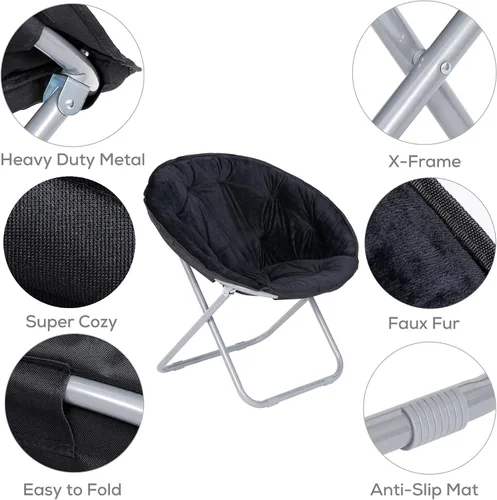 Miniatura 6 de SUPER DEAL Silla plegable con platillo, para adultos y niños, silla redonda portátil de piel sintética para sala de estar, dormitorio, apartamento