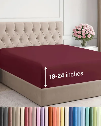 Miniatura 15 de Sábana bajera ajustable extra profunda tamaño completo – Sábana bajera individual de lujo para hotel únicamente – Se adapta fácilmente a colchones