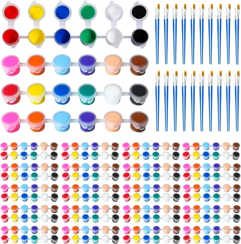 Paquete de 30 mini pintura acrílica, 420 piezas de kit de pintura para niños, tiras de almacenamiento de tiras de 12 colores, tiras de pinturas